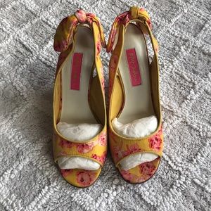 Betsy Johnson Yellow & Pink Rose Wedge Sandal.